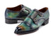 Paul Parkman Men's Cap Toe Double Monkstrap Shoes Green & Blue Patina (ID#2598-5BG)