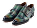 Paul Parkman Men's Cap Toe Double Monkstrap Shoes Green & Blue Patina (ID#2598-5BG)