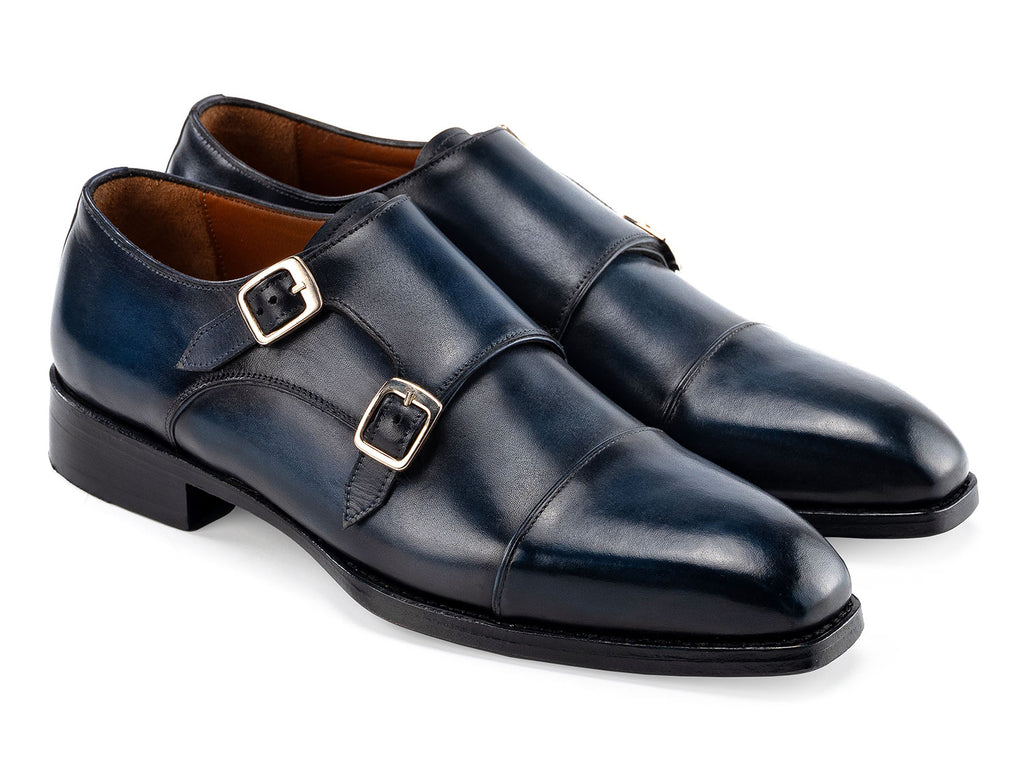 Paul Parkman Men's Goodyear Welted Double Monkstrap Shoes Navy (ID#9468-NVY)