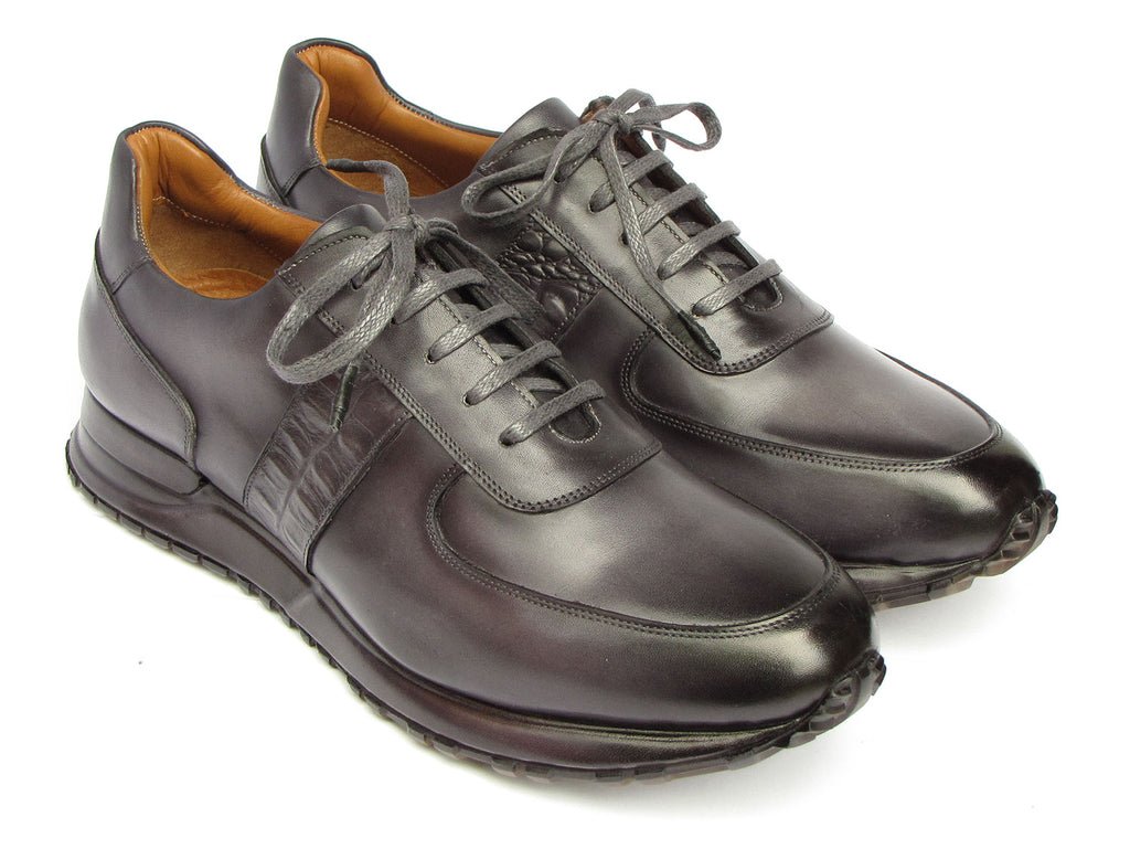 Paul Parkman Men's Gray & Black Patina Sneakers (ID#LP207GRY)