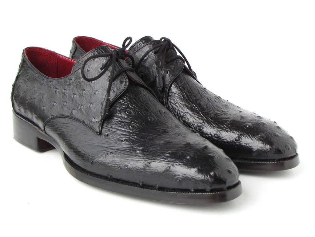 Paul Parkman Men's Black Genuine Ostrich Derby Shoes (ID#33B76-BLK)