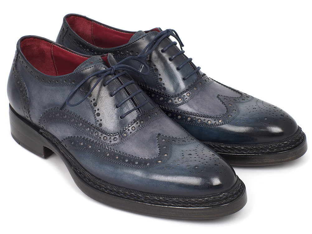 Paul Parkman Men's Triple Leather Sole Wingtip Oxfords Blue (ID#027-TRP-BLU)