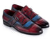 Paul Parkman Men's Kiltie Monkstrap Shoes Blue & Burgundy Leather (ID#12MV62)