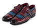 Paul Parkman Men's Kiltie Monkstrap Shoes Blue & Burgundy Leather (ID#12MV62)