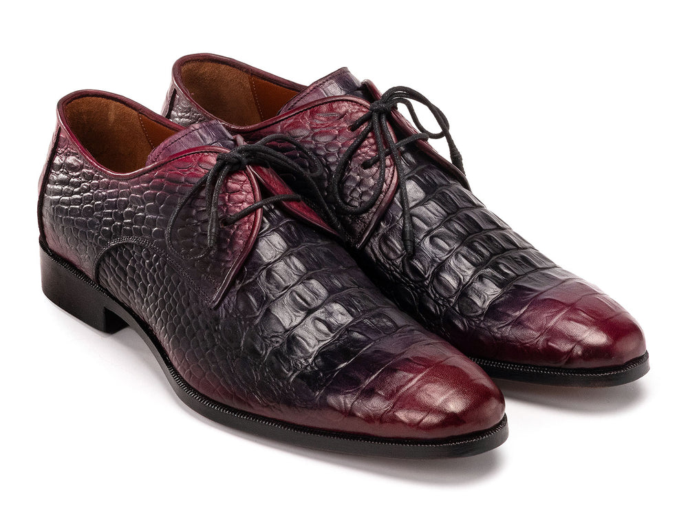 Paul Parkman Men's Black & Purple Crocodile Textured Leather Derby Shoes - 1438BPR