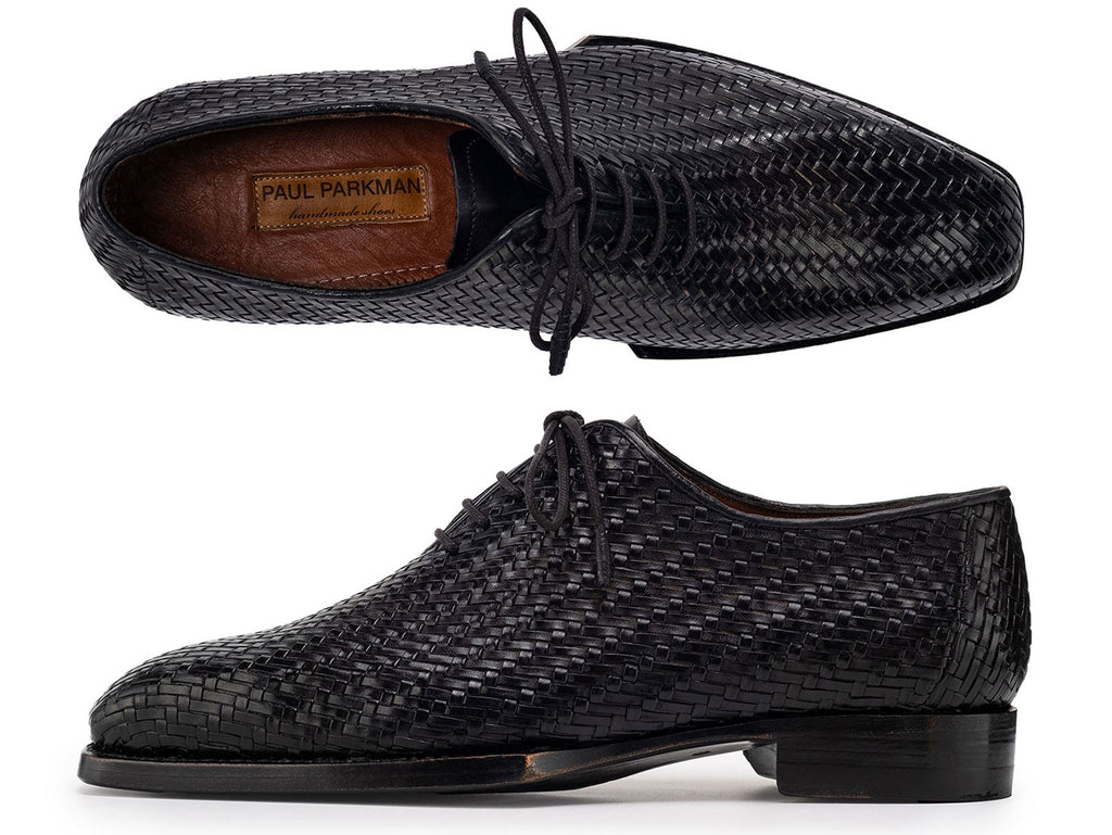 Paul Parkman Black Woven Leather Hand Welted Oxford Shoes for Men ID PAUL PARKMAN UK