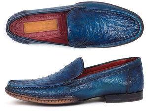 Paul Parkman Men's Blue Genuine Ostrich Opanka Stitched Moccasins (ID#YL94OPK) main image 0