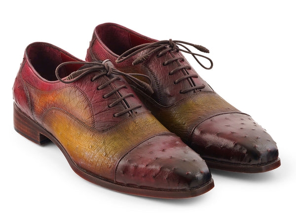 Paul Parkman Men's Genuine Ostrich Captoe Oxfords Green & Burgundy (ID#24XS11)