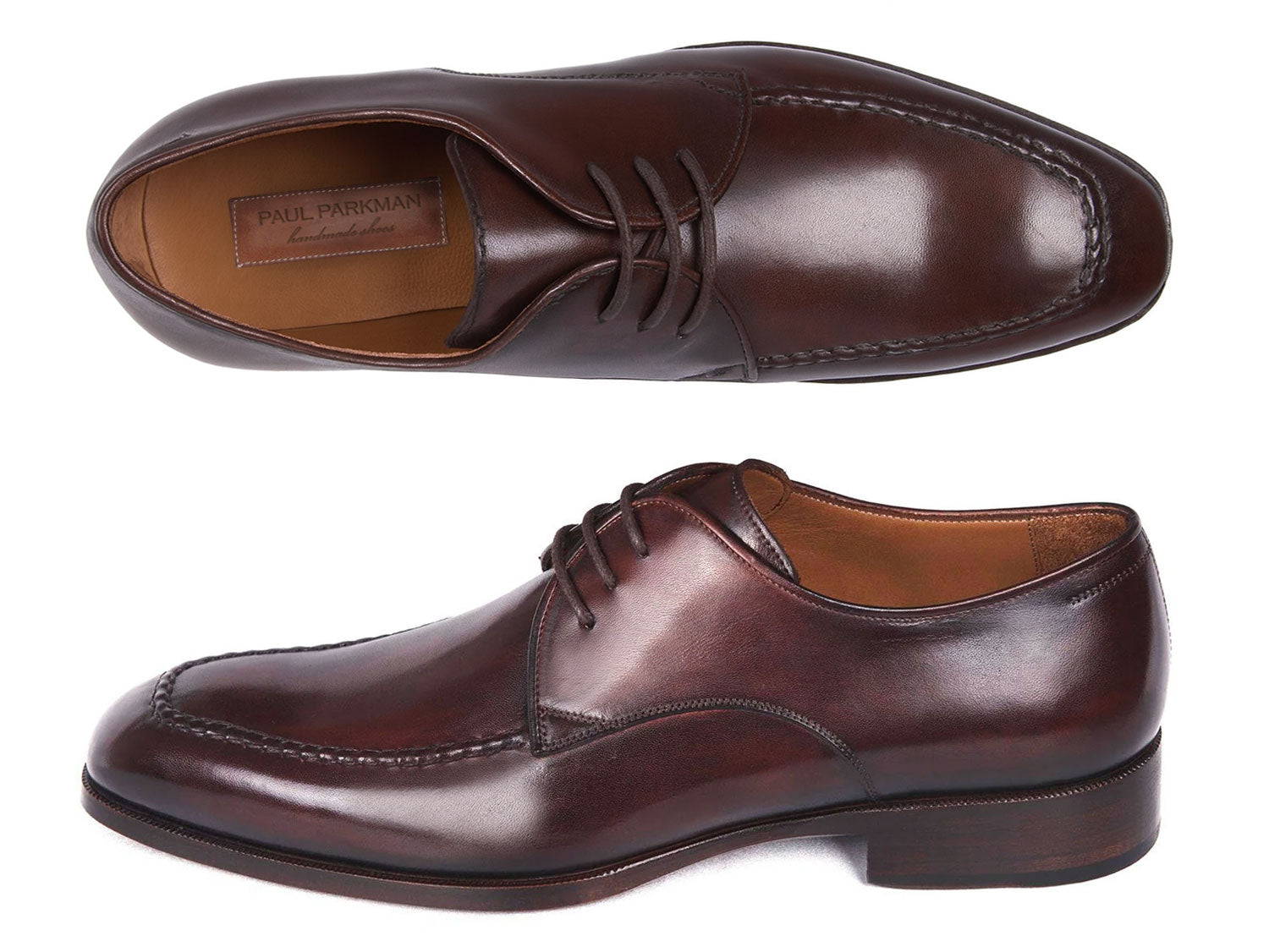 Paul Parkman Brown Bordeaux Leather Apron Derby Shoes (ID