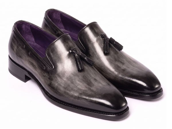 Paul Parkman Gray & Black Patina Goodyear Welted Tassel Loafers (ID#51TS-GRY)