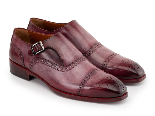 Paul Parkman Men's Cap Toe Monkstrap Shoes Burgundy (ID#65BUR28)