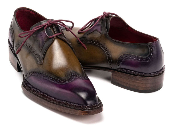 Paul Parkman Norwegian Welted Wingtip Men's Dress Shoes Purple & Olive (ID#8505-PRP)