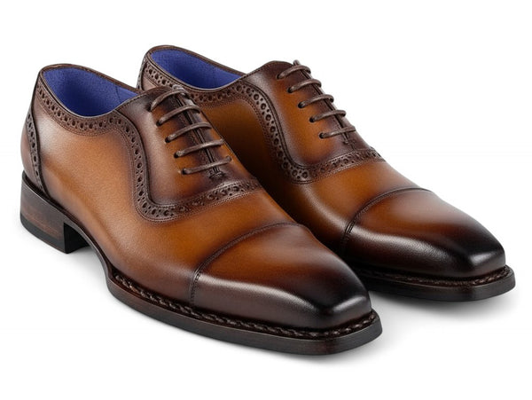 Paul Parkman Men's Goodyear Welted Cap Toe Oxfords Camel Burnished (ID#9482-CTN)