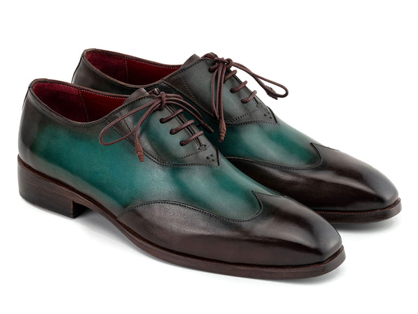 Paul Parkman Brown & Green Patina Leather Wingtip Oxford Shoes (ID#AL3257SJ)