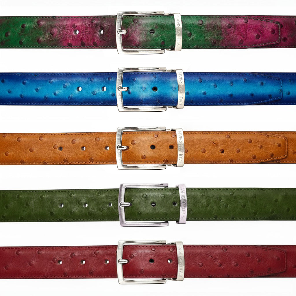 Paul Parkman Men's Handmade Genuine Ostrich Skin Belt Multiple Colors (ID#B04)