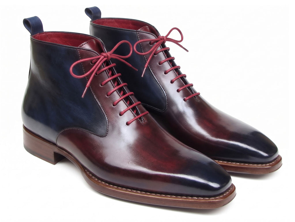 Paul Parkman Men's Bordeaux & Navy Plain Toe Lace-Up Dress Boots (ID#BT4812-BNY)