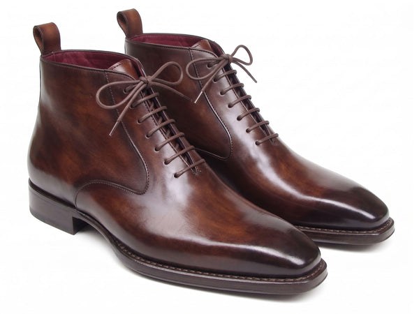 Paul Parkman Men's Brown Leather Plain Toe Lace-Up Dress Boots (ID#BT4812-BRW)