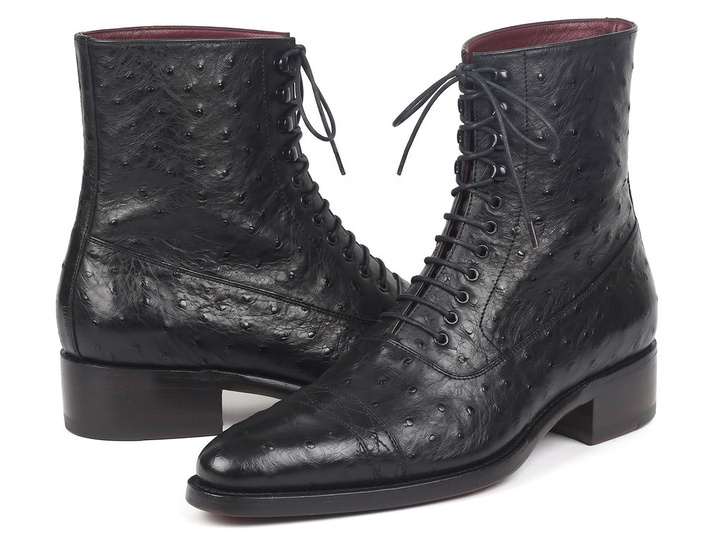 Paul Parkman Men's Black Genuine Ostrich Skin Handmade Boots (ID#CW495-BLK)