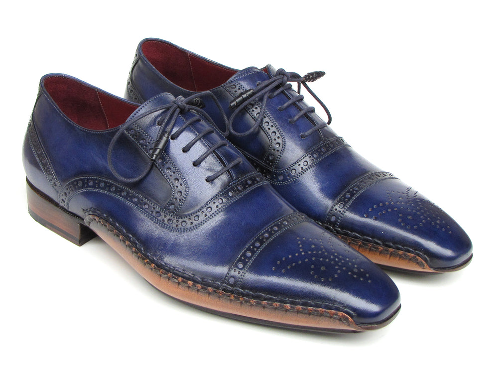 Paul Parkman Woven Leather Captoe Oxfords Navy & Purple (ID#49851-NAVY) main image 0