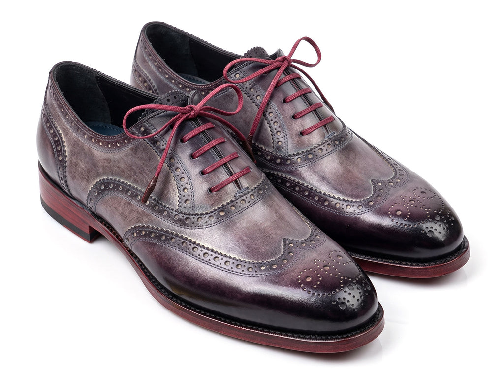 Paul Parkman Men's Grey & Lilac Patina Leather Goodyear Welted Wingtip Oxfords (ID#KS27-LGC)