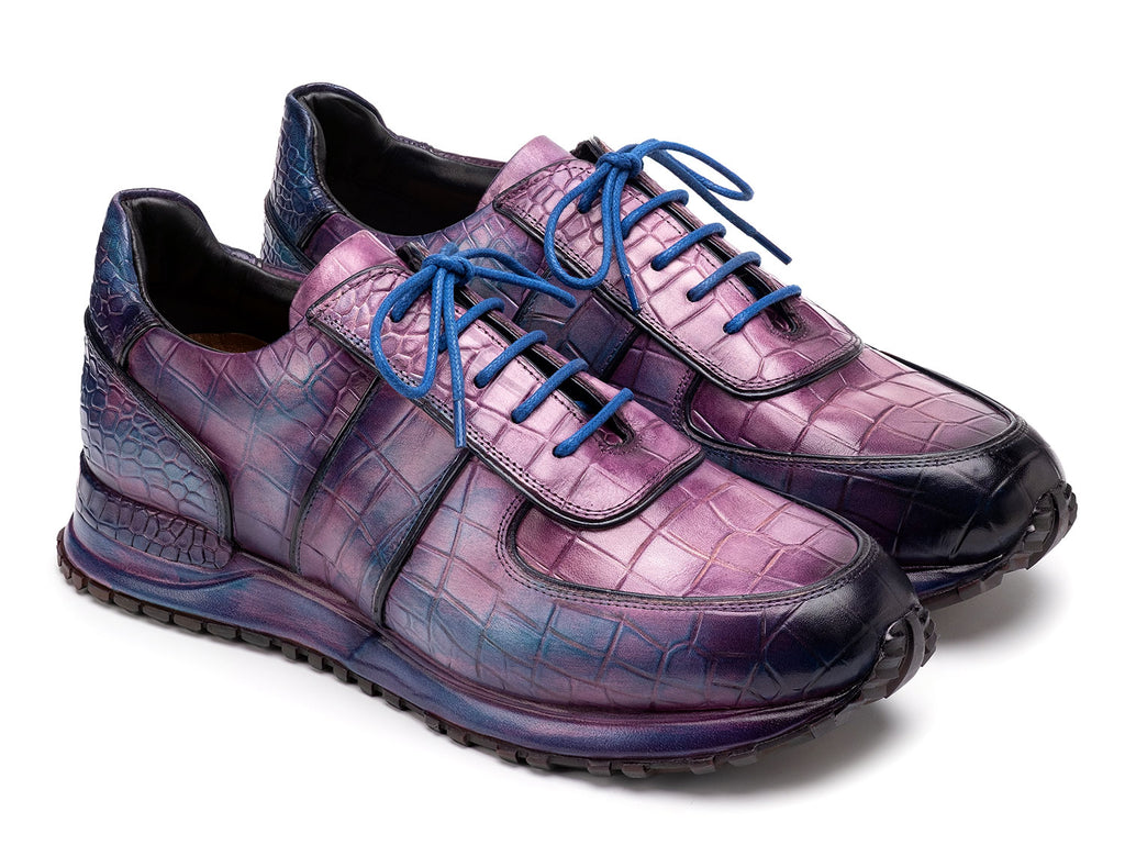 Paul Parkman Men's Blue & Purple Textured Leather Sneakers (ID#LB704PNB)