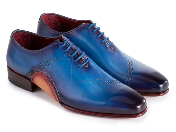 Paul Parkman Opanka Construction Blue Hand-Painted Oxfords (ID#OPK66BL)