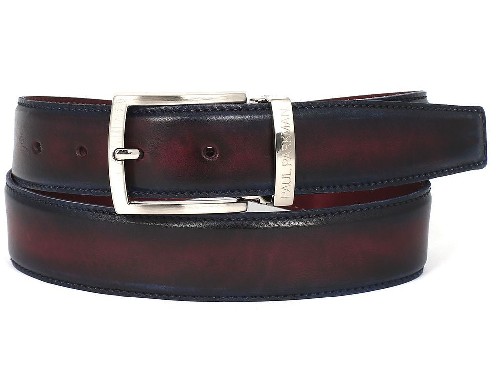 PAUL PARKMAN Men's Leather Belt Dual Tone Navy & Bordeaux (ID#B01-NVY-BRD)