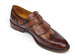 Paul Parkman Men's Wingtip Monkstrap Brogues Brown Hand-Painted Leather Upper With Double Leather Sole (ID#060-BRW)