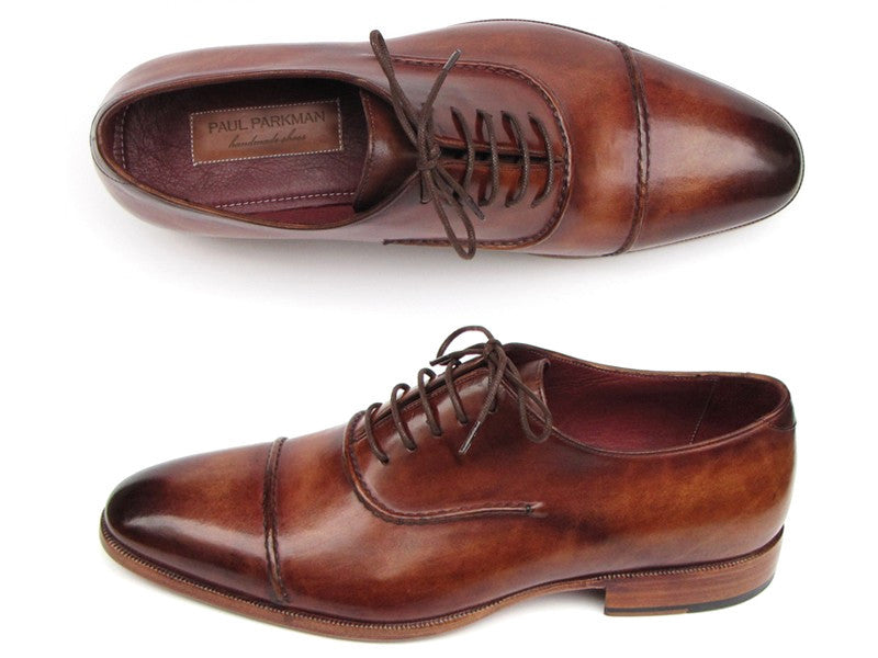 Paul Parkman Men's Captoe Oxfords Brown Hand Painted Shoes (ID#077-BRW)