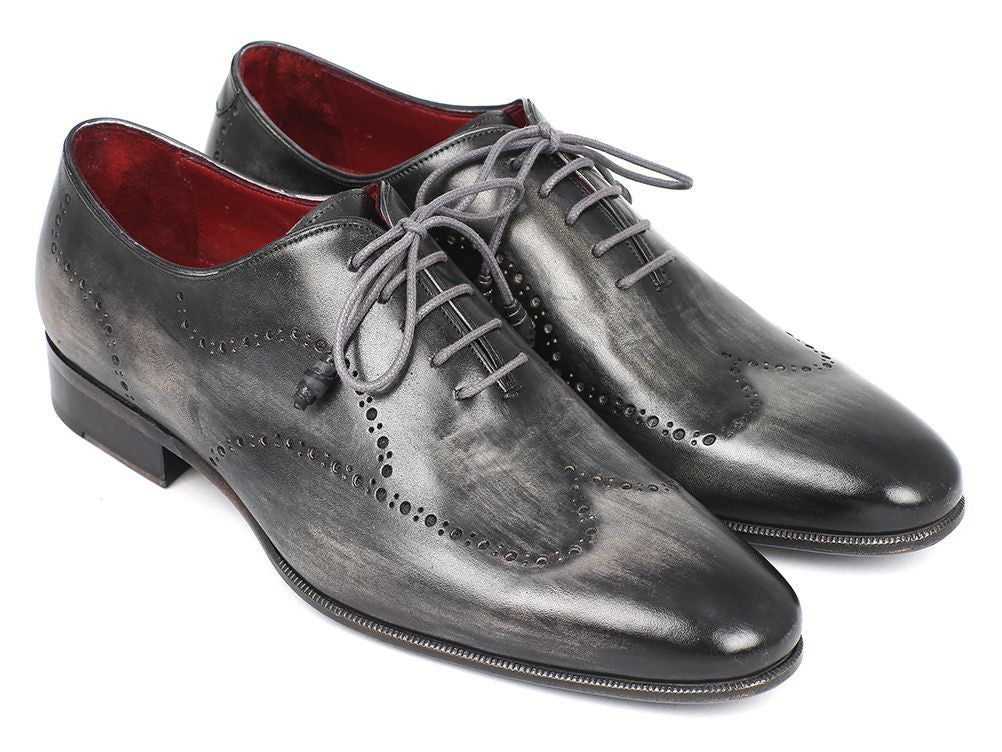 Paul Parkman Wingtip Oxfords Gray & Black Handpainted Calfskin (ID#741-GRY)