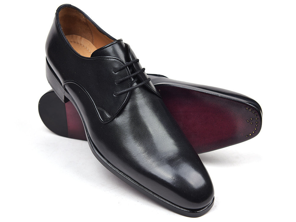 Paul Parkman Men's Black Leather Derby Shoes (ID#34DR-BLK)