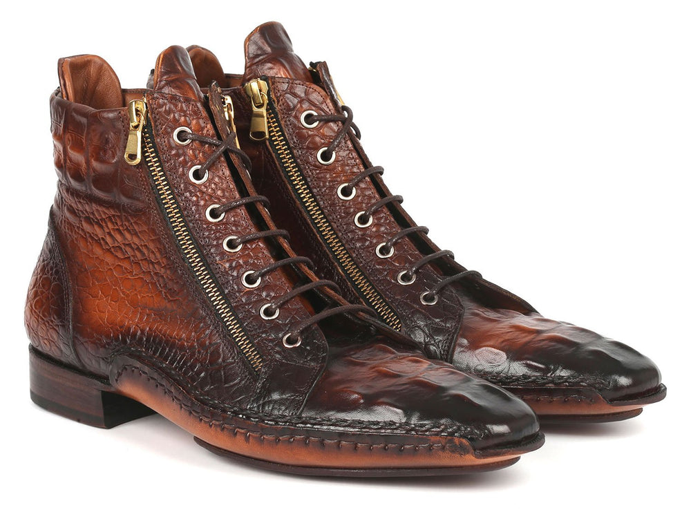 Paul Parkman Black Crocodile Textured Leather Men's Zipper Boots - 88APT68