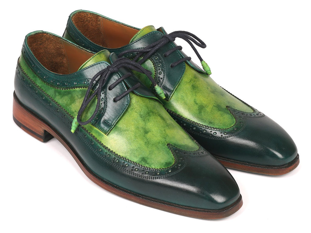 Paul Parkman Men's Green Dual Tone Wingtip Derby Shoes (ID#6931GRN)