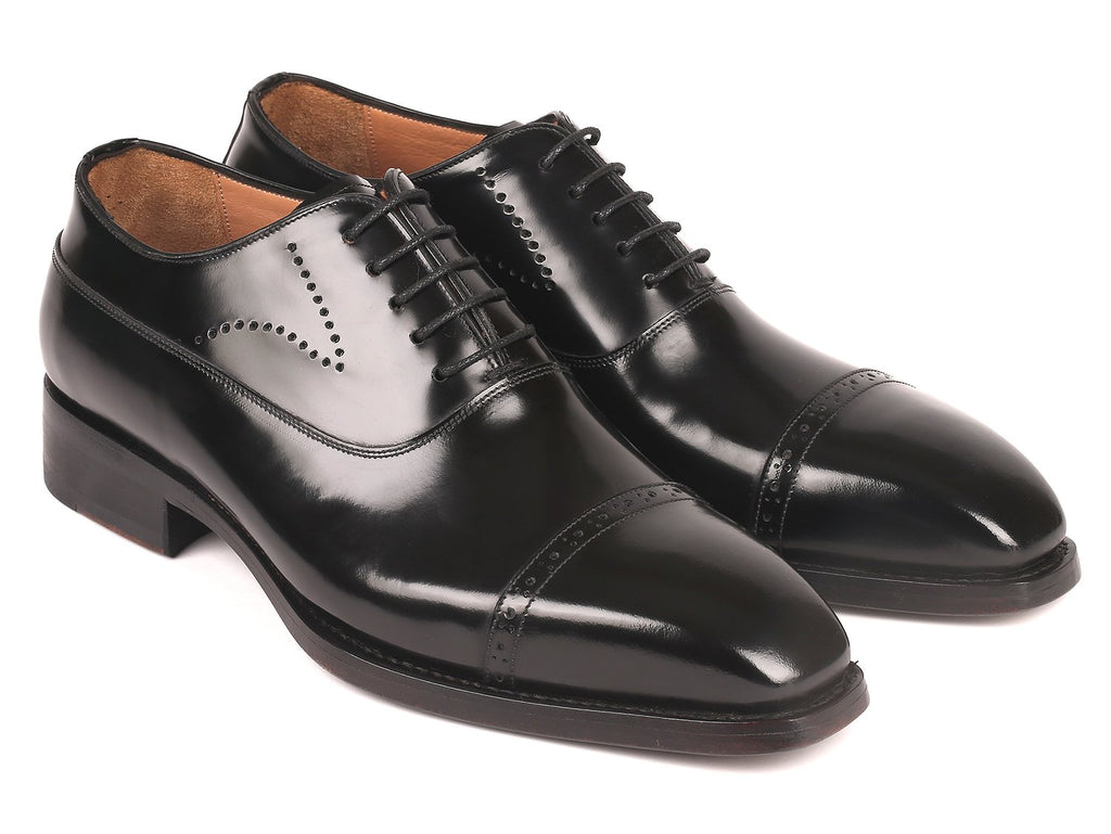 Paul Parkman Goodyear Welted Cap Toe Oxfords Black Polished Leather (ID#056BLK84)
