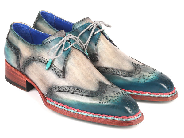 Paul Parkman Norwegian Welted Wingtip Derby Shoes Blue & Grey (ID#8506-BLU)