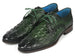 Paul Parkman Men's Green Croco Textured Leather Derby Shoes (ID#1438GRN)