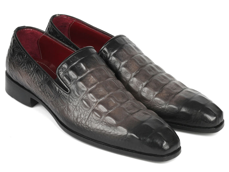 Paul Parkman Men's Gray Crocodile Embossed Calfskin Tassel Loafer - 745GRY96