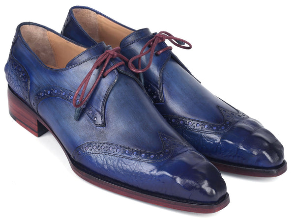 Paul Parkman Goodyear Welted Wingtip Derby Shoes Blue & Navy (ID#584-BLU)